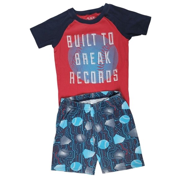 2/$15 Children's Place Boy Pajama Set Red Blue SZ 8 Baseball Shorts Short Sleeve - Picture 1 of 9